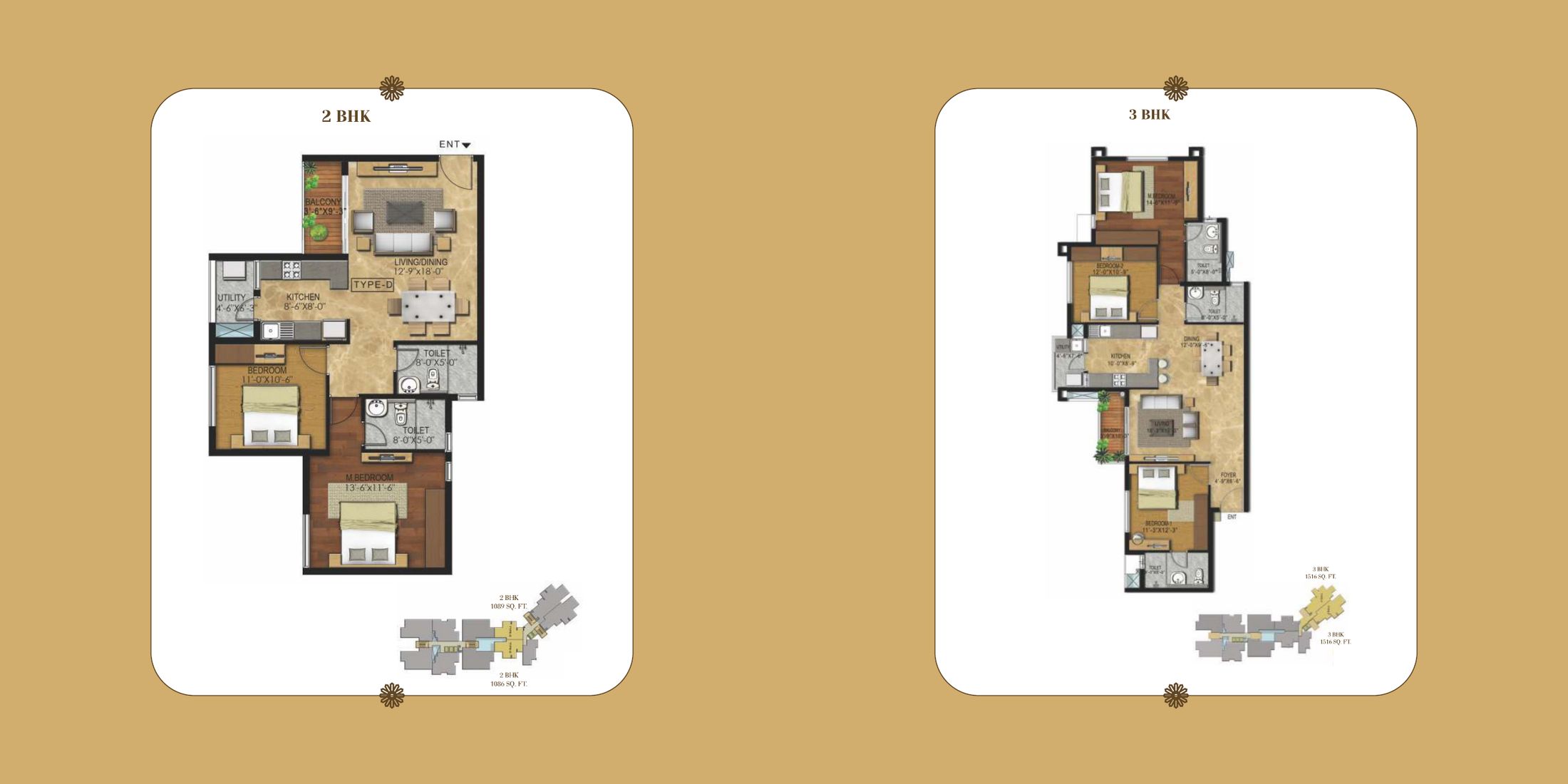 RWD Corniche — 2 BHK Type-D · 3 BHK, B block wing